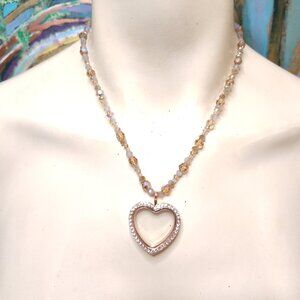 NEW HEART LOCKET NECKLACE RHINESTONES PENDANT GLASS CRYSTAL BEADS